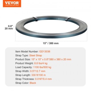 VEVOR Ταινία Συσκευασίας Χάλυβα 1/2 x 330 1100 lbs  BZKZDGD12YC3N0L...