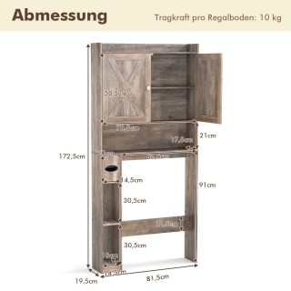 Costway Ντουλάπι Μπάνιου Γκρι με Διπλές Πόρτες, Ρυθμιζόμενο Ράφι & ...