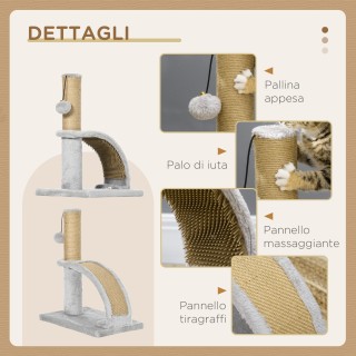 PawHut Δέντρο αναρρίχησης για γάτες με τόξο μασάζ, κολόνα από γιούτ...