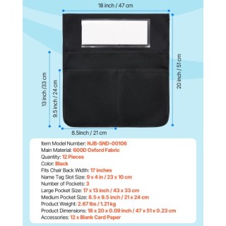 VEVOR Τσέπες Καρέκλας για Τάξη 12 Πακέτο με Ετικέτα Ονόματος YHSNHS...