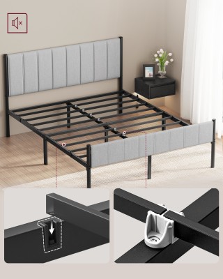 VASAGLE Διπλό Κρεβάτι  με Επένδυση Κεφαλαριού και Χάλκινες Λωρίδες,...