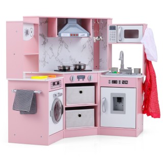 Costway Παιδική Ξύλινη Κουζίνα με Φως & Ήχο & Διανομέα Νερού & Πλυν...