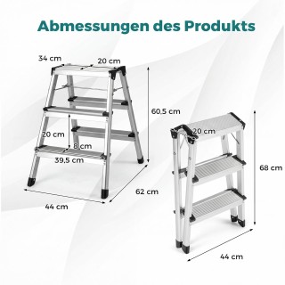Costway Πτυσσόμενη Σκάλα Αλουμινίου 3 Σκαλοπατιών με Ευρείες Επιφάν...