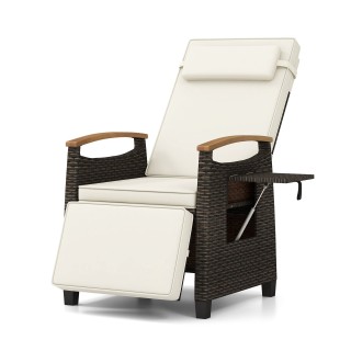 Costway Πολυθρόνα Relax από Rattan με Μαξιλάρια, Ρυθμιζόμενη Πλάτη ...