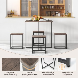 Costway Πενταμερές Σετ Τραπεζαρίας με Μεταλλικό Σκελετό σε Γκρι Από...