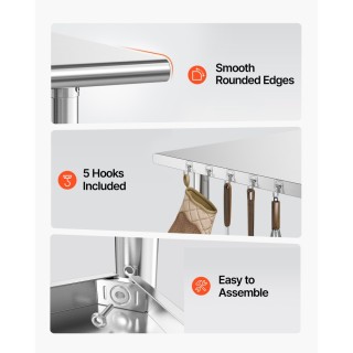 VEVOR Ανοξείδωτο Τραπέζι Εργασίας 61x122 εκ. με Ρυθμιζόμενο Ράφι CF...