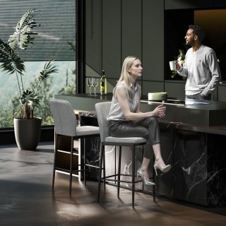 HOMCOM Σετ 2 Μοντέρνα Βελούδινα Σκαμπό Μπαρ με Υποπόδιο και Πλάτη, ...