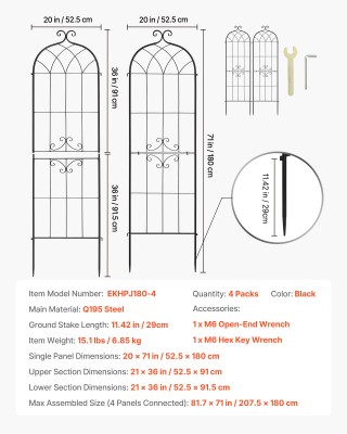 VEVOR Κηποστήριγμα Αναρρίχησης για Τριανταφυλλιές και Φυτά 180 x 52...