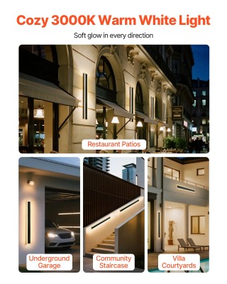 VEVOR Εξωτερικό Φωτιστικό Τοίχου LED 800mm, Ζεστό Λευκό 3000K, Αδιά...