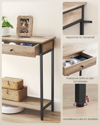 VASAGLE Κονσόλα με 2 συρτάρια, μεταλλικό σκελετό, βιομηχανικό σχεδι...