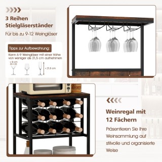 Costway Καφέ Ράφι Κουζίνας με Κρασιέρα, Ράφια, 3 Γάντζους & Κρεμάστ...