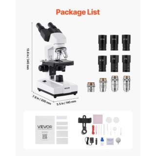 VEVOR Διοφθάλμιο Σύνθετο Μικροσκόπιο 40-5000X με Διπλή Σκηνή και Σε...