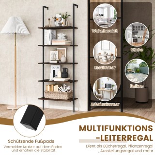 Costway Ράφι Σκάλας Τοίχου με Χρυσό Πλαίσιο και 5 Ράφια για Αποθήκε... Costway Ράφι Σκάλας Τοίχου με Χρυσό Πλαίσιο και 5 Ράφια για Αποθήκε...