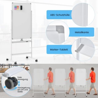 Costway  Διπλής Όψης & Ρυθμιζόμενο Λευκός Πίνακας με Ρόδες και Αξεσ...