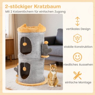 Costway Διώροφο Γκρι-Πορτοκαλί Γατοδεντράκι με Δύο Άνετες Φωλίτσες ...