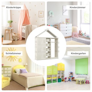 Costway Παιδική Ριγέτα Σπιτιού με Κρεμάστρα και Ράφια σε Λευκό Χρώμ...