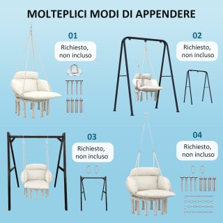 Outsunny Κρεμαστή Πολυθρόνα σε Στυλ Boho με Μαξιλάρι, από Ατσάλι, Β... Outsunny Κρεμαστή Πολυθρόνα σε Στυλ Boho με Μαξιλάρι, από Ατσάλι, Β...