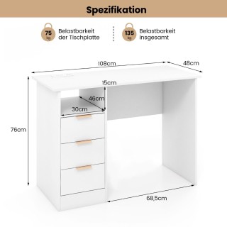 Costway  Μοντέρνο Γραφείο με Ενσωματωμένο Σταθμό Φόρτισης και Αποθη...