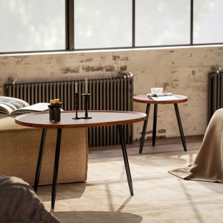 HOMCOM Σετ 2 Επιστρωματικών Τραπεζιών Σαλονιού από Ξύλο και Μέταλλο...