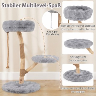 Costway Γκρι ονυχοδρόμιο γάτας 90 εκ. από μασίφ ξύλο με 3 λούτρινες...