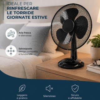 BAKAJI Επιτραπέζιος Ανεμιστήρας Διαμέτρου 30cm, Ισχύς 35W, Μαύρος, ...
