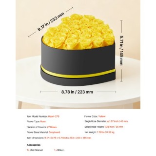 VEVOR Αιώνια Λουλούδια: 27 Κίτρινα Τριαντάφυλλα σε Καρδιά-Κουτί, Δώ...