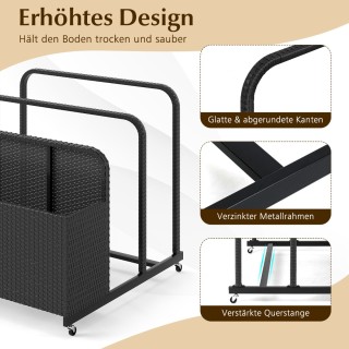 Costway  Μαύρο Καλάθι Αποθήκευσης Rattan με Ρόδες για Πισίνα - Ιδαν...