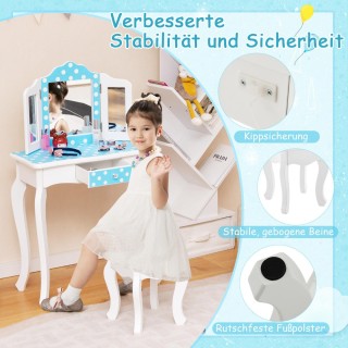 Costway 2 σε 1 Παιδικό Τραπέζι Μακιγιάζ με Σκαμπό & Τριπλό Αναδιπλο...