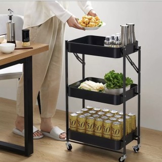 BAKAJI Πτυσσόμενο Μεταλλικό Τρόλεϊ Κουζίνας 3 Ραφιών με 4 Ρόδες Μαύ...