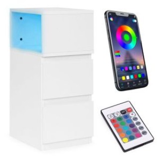 MODERNHOME Κομοδίνο με LED φωτισμό, λευκό, με 2 συρτάρια, για κρεβα...