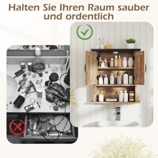 Costway Ντουλάπι Κρεμαστό με Ρυθμιζόμενα Ράφια, Πόρτες και Ανοιχτό ...