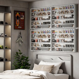 HOMCOM Γραφείο για Συλλογές με 4 Ρυθμιζόμενα Ράφια από Ξύλο και Γυά...