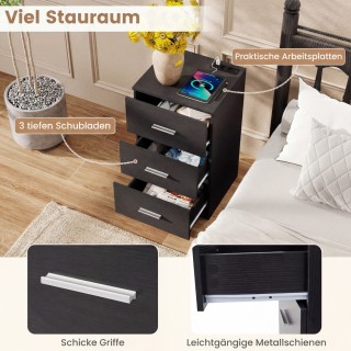 Costway Μοντέρνο Κομοδίνο με Σταθμό Φόρτισης και 3 Συρτάρια Αποθήκε...