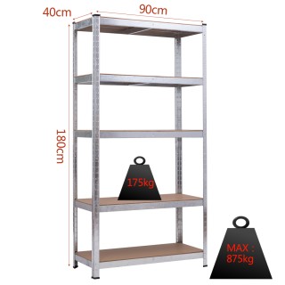 Costway  Πενταεπίπεδο Ράφι Αποθήκευσης από Γαλβανισμένο Ατσάλι και ...