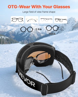 VEVOR Αντιθαμβωτικά Γυαλιά Σκι OTG με Κυλινδρικό Φακό & Διαστάσεις ...