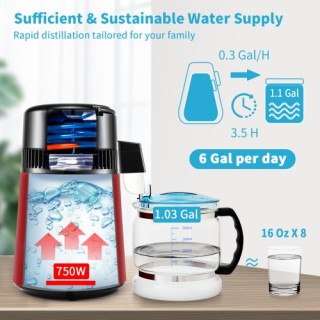 Αποστακτήρας Νερού VEVOR 1L/h, 4L, 750W, Κόκκινος  DSDW1LH4L220VKTNFV2