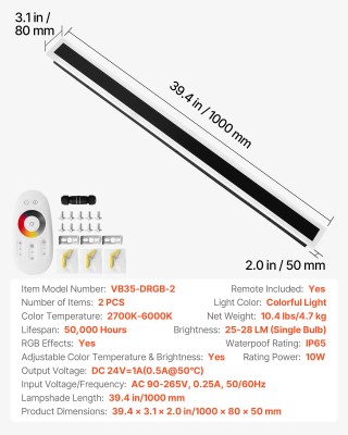 VEVOR Εξωτερικό Απλίκα Τοίχου RGB LED 1000mm με Ρυθμιζόμενο Χρώμα κ... VEVOR Εξωτερικό Απλίκα Τοίχου RGB LED 1000mm με Ρυθμιζόμενο Χρώμα κ...