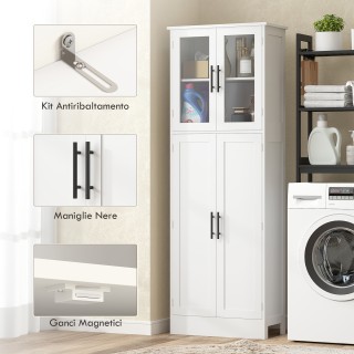 HOMCOM Κινητή Μπάνιο Ψηλό με Ρυθμιζόμενα Ράφια, Πόρτες από Γυαλί κα... HOMCOM Κινητή Μπάνιο Ψηλό με Ρυθμιζόμενα Ράφια, Πόρτες από Γυαλί κα...