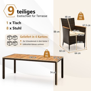 Costway Σετ Επίπλων Κήπου Rattan 9 Τεμαχίων για 8 Άτομα με Τραπέζι ... Costway Σετ Επίπλων Κήπου Rattan 9 Τεμαχίων για 8 Άτομα με Τραπέζι ...