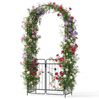 Costway Μεταλλική Αψίδα Κήπου με Κλείδωμα & Σπαλιέ Αγωγής, Μαύρη, 2...