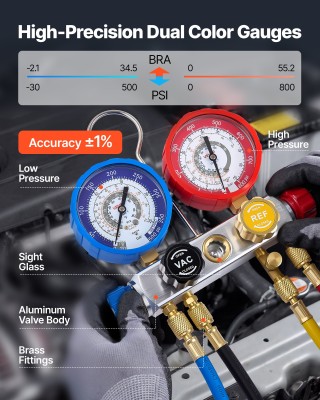 VEVOR Σετ Μανομέτρων Κλιματιστικού για R22 R404A R410A R12, 4 Οδοί ...