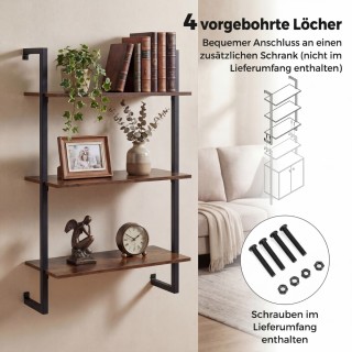 Costway Τριώροφο Επιτοίχιο Ράφι Κουζίνας με Μεταλλικό Σκελετό Καφέ,...