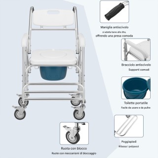 BAKAJI Αδιάβροχη Καρέκλα με Ρόδες για Ηλικιωμένους και ΑμεΑ με Άνετ...