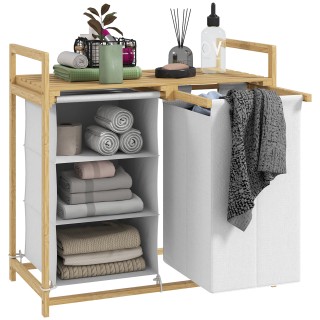 HOMCOM  Καλάθι Απλύτων με 2 Αφαιρούμενες Τσάντες, Χερούλια και Ράφι...