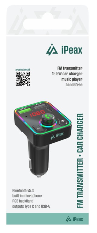 iPEAX FM Transmitter Bluetooth 5.3 Handsfree Αυτοκινήτου & Φορτιστή...