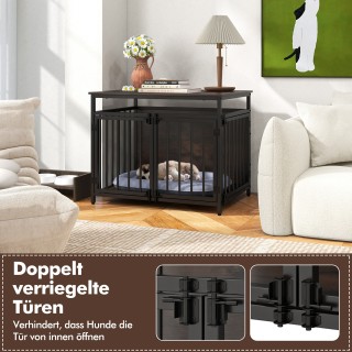 Costway Ξύλινο Έπιπλο Κλουβί Σκύλου με 3 Πόρτες, Πλευρικό Τραπέζι 6...