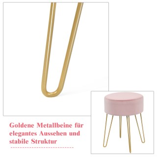 Costway Στρογγυλό Σκαμπό Βελούδινο με Μεταλλικά Πόδια σε Ροζ Χρώμα ...