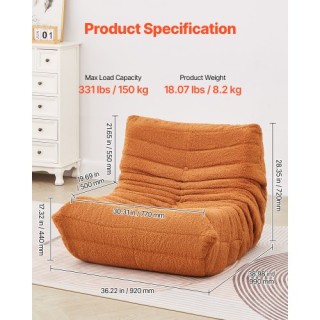 VEVOR Καρέκλα Πουφ σε σχήμα L με μαλακά μπράτσα και τσέπη αποθήκευσ...