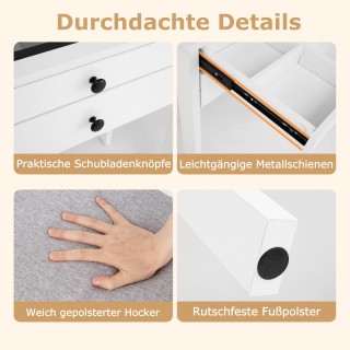 Costway Λευκός Καλλυντικός Τραπεζάκι με Ταπετσαρισμένο Σκαμπό & Πρί...