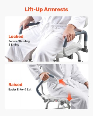 VEVOR Περιστρεφόμενη Καρέκλα Μπάνιου με Μπράτσα και Πλάτη, Βαρέως Τ...